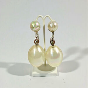 Antique Rainbow Iridescent Bubble Glass Sterling Drop Earrings. Screwback.